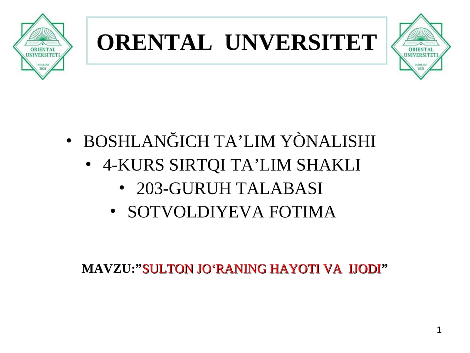 Sulton Jo’raning Hayoti va Ijodi