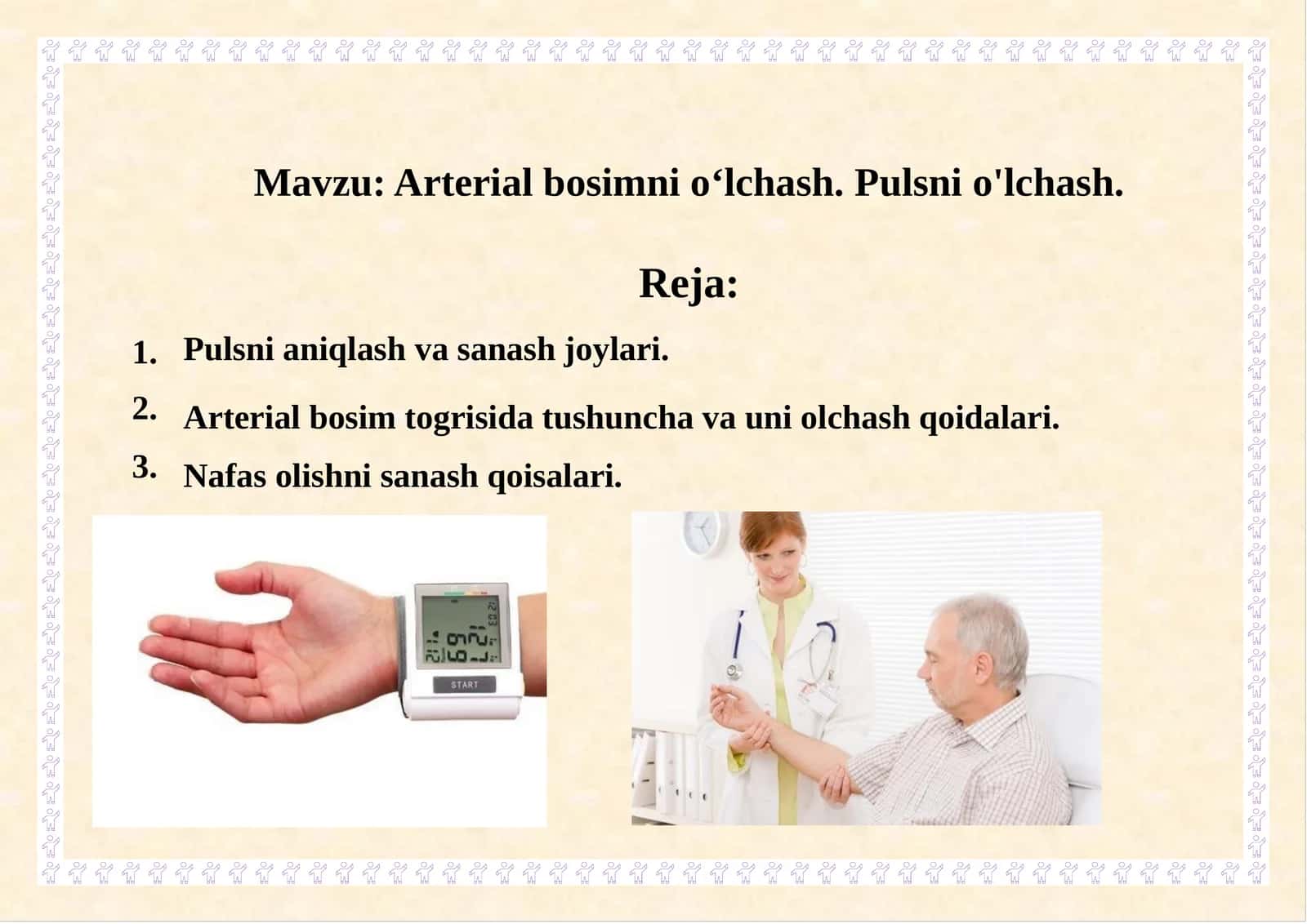 Arterial bosimni o‘lchash. Pulsni o'lchash