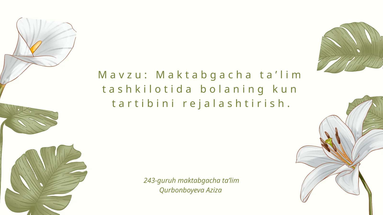 Maktabgacha taʼlim tashkilotida bolalarni kun tartibini rejalashtirish.