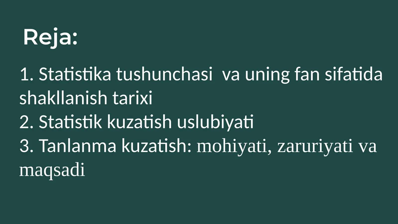 Statistikatushunchasi vauning fansifatidagi shakllanish tarixi