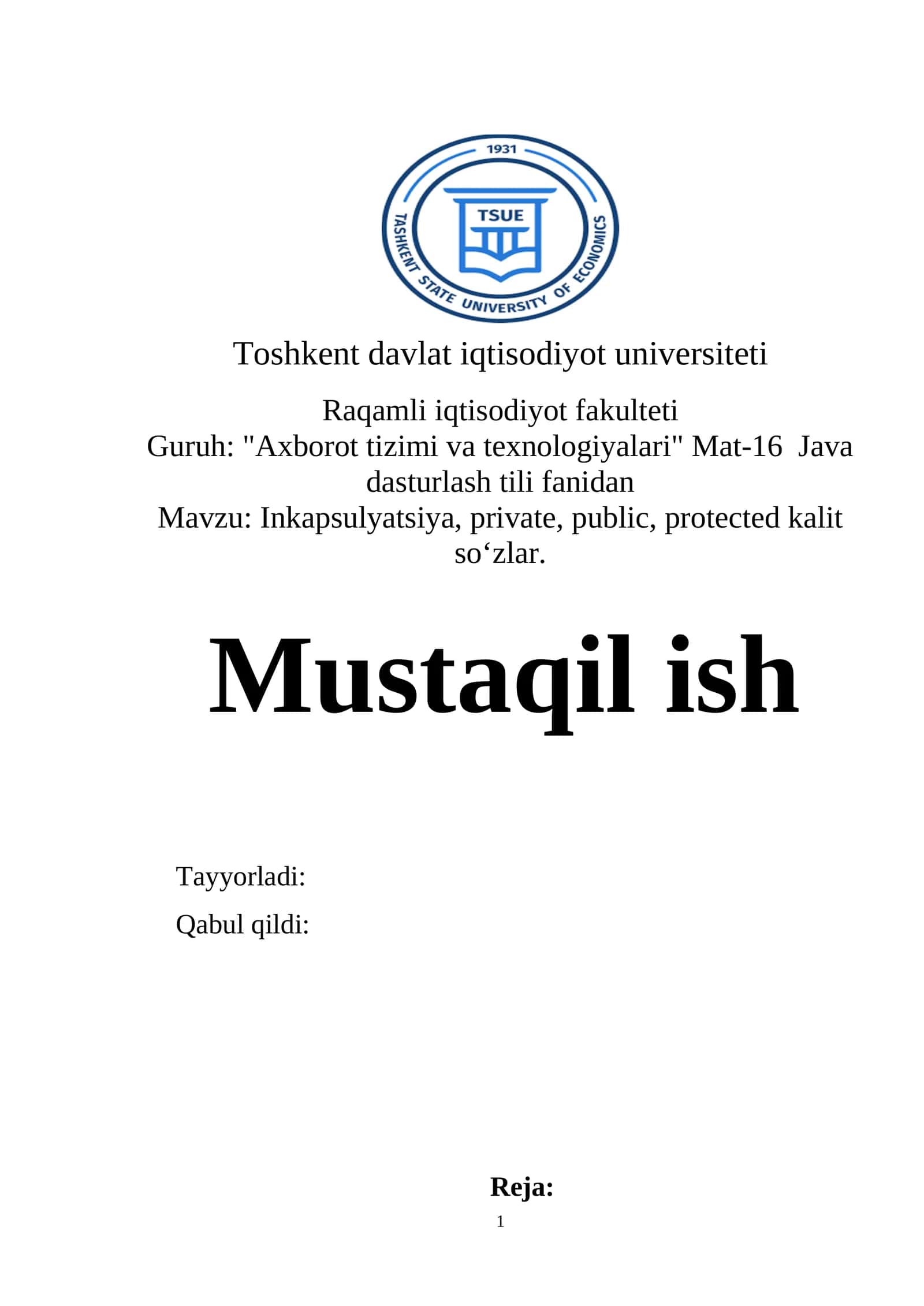 Inkapsulyatsiya, private, public, protected kalit so‘zlar