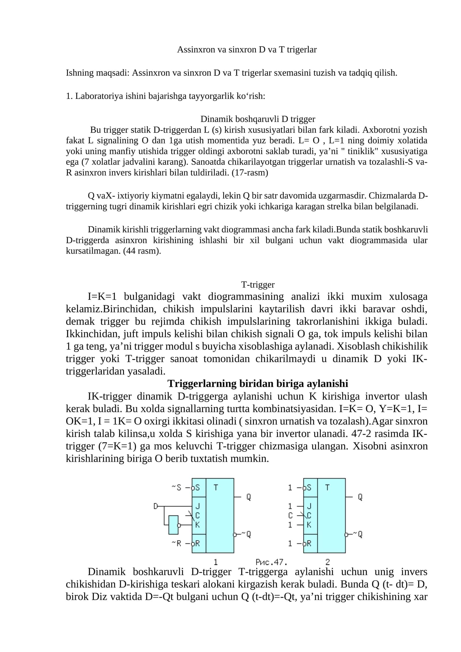 Assinxron va sinxron D va T trigerlar