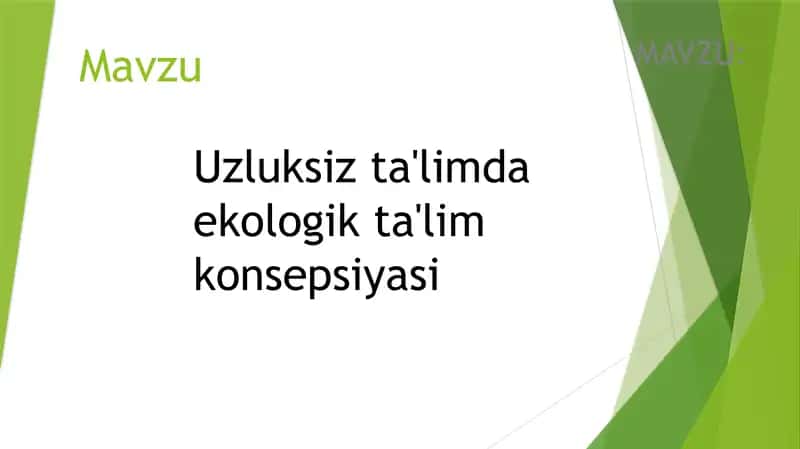 Uzluksiz ta'limda ekologik ta'lim konsepsiyasi
