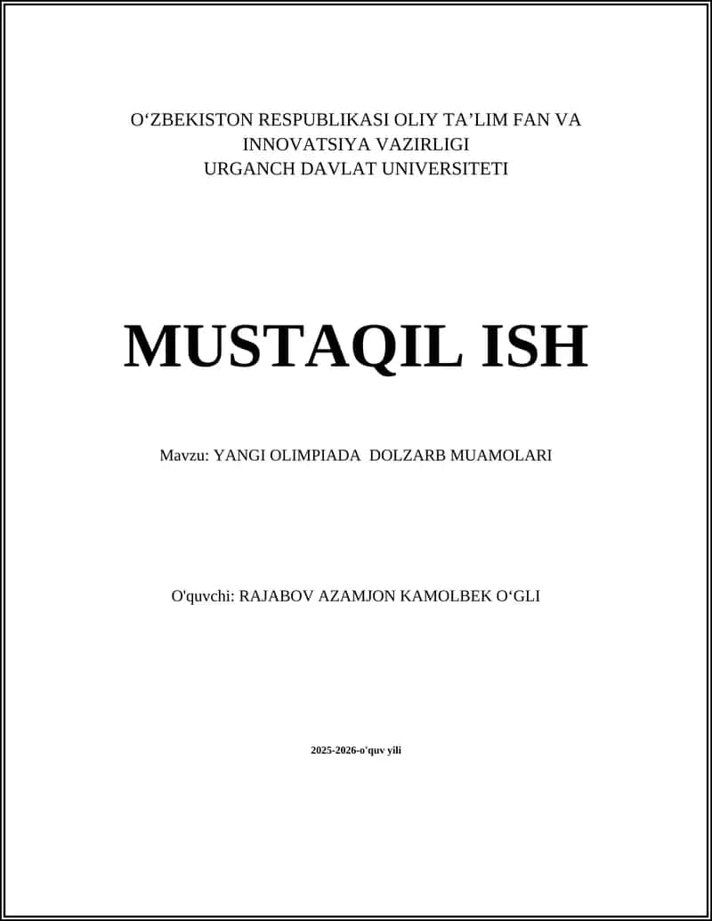 YANGI OLIMPIADA DOLZARB MUAMOLARI