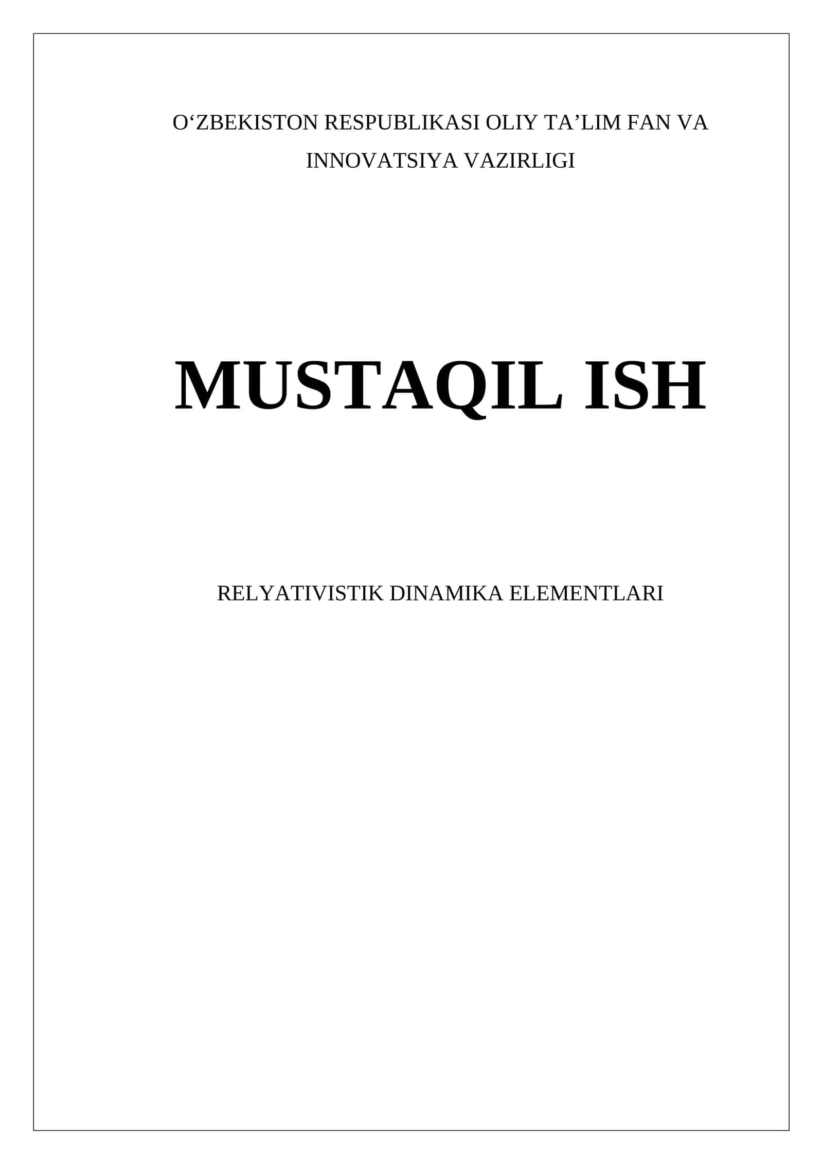 RELYATIVISTIK DINAMIKA ELEMENTLARI