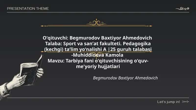 Tarbiya fani oʻqituvchisining oʻquv-me'yoriy hujjatlari
