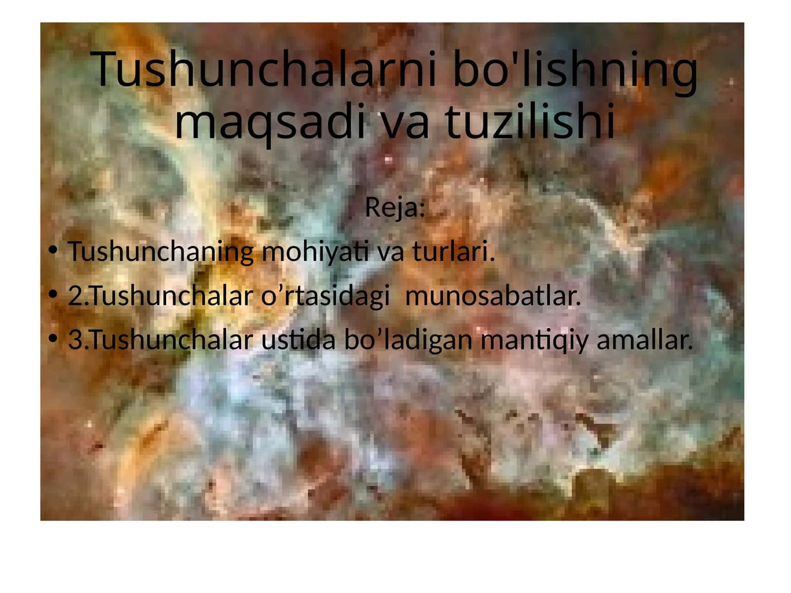 Tushunchalarni bo'lishning maqsadi va tuzilishi