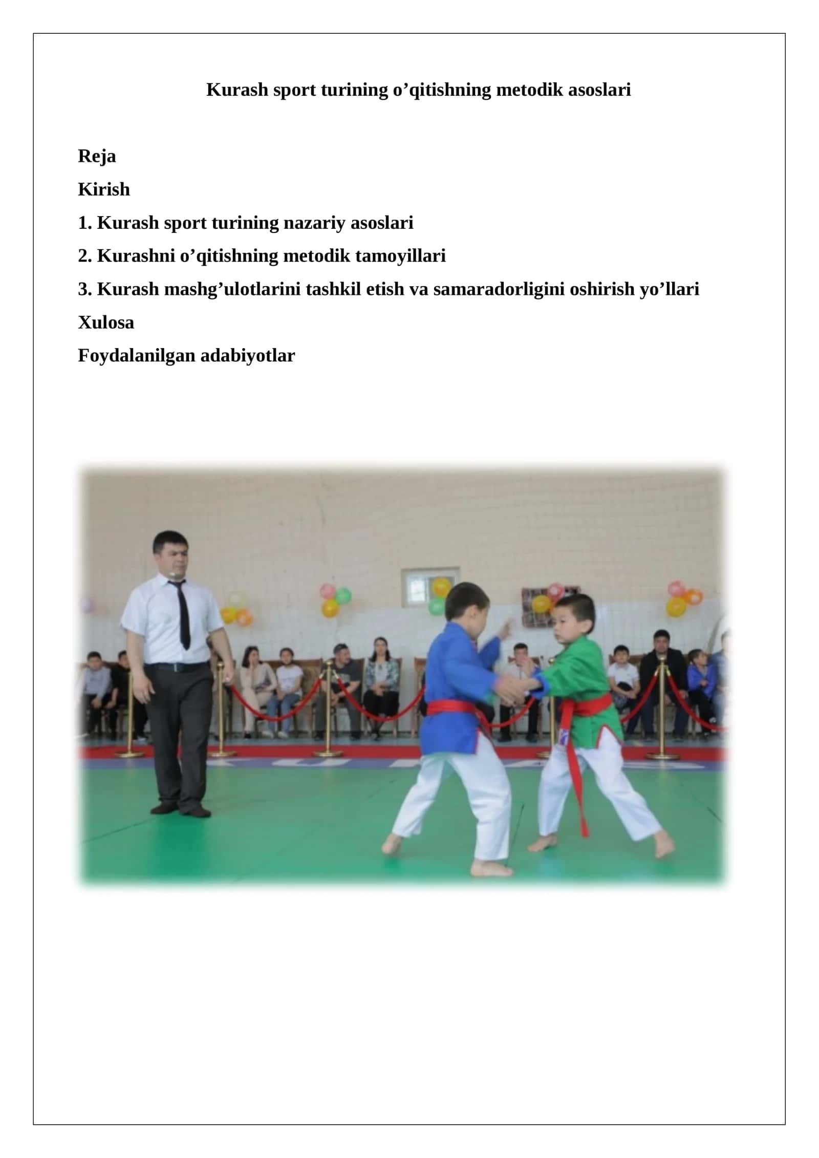 Kurash sport turining o’qitishning metodik asoslari