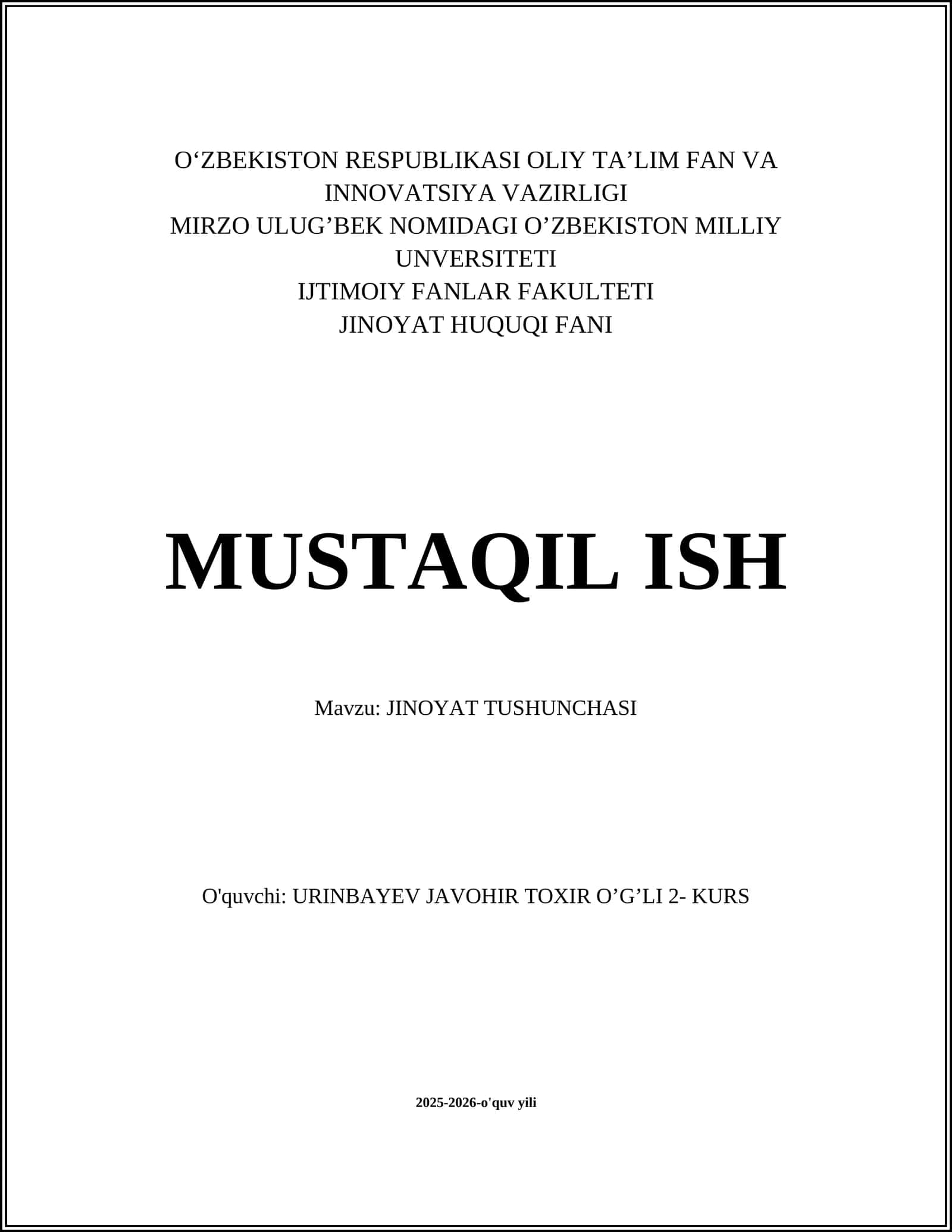 JINOYAT TUSHUNCHASI