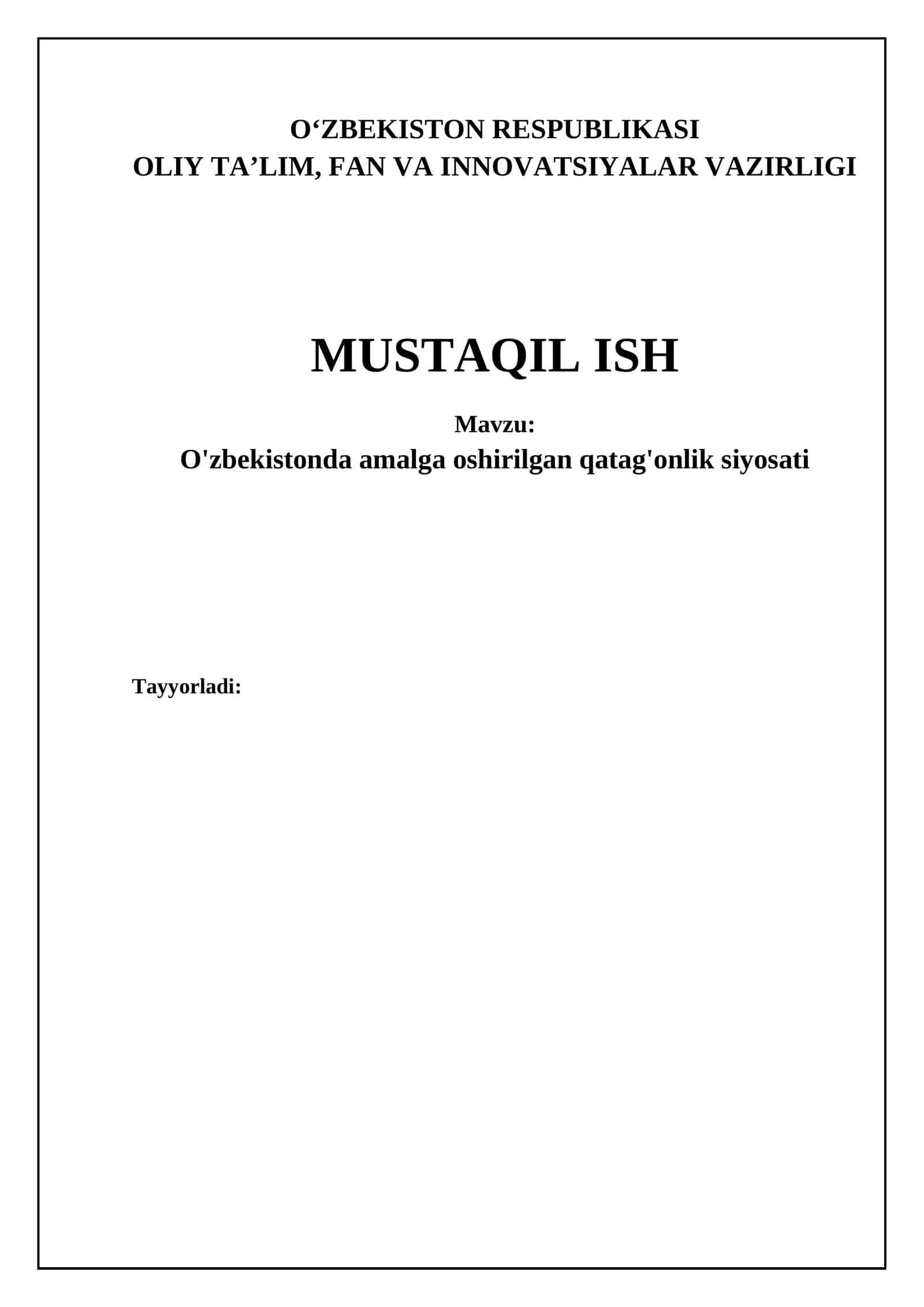 O'zbekistonda amalga oshirilgan qatag'onlik siyosati
