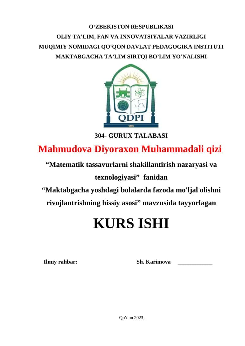 "Maktabgacha yoshdagi bolalarda fazoda mo'ljal olishni rivojlantrishning hissiy asosi"