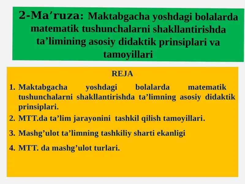 Maktabgacha yoshdagi bolalarda matematik tushunchalarni shakllantirish