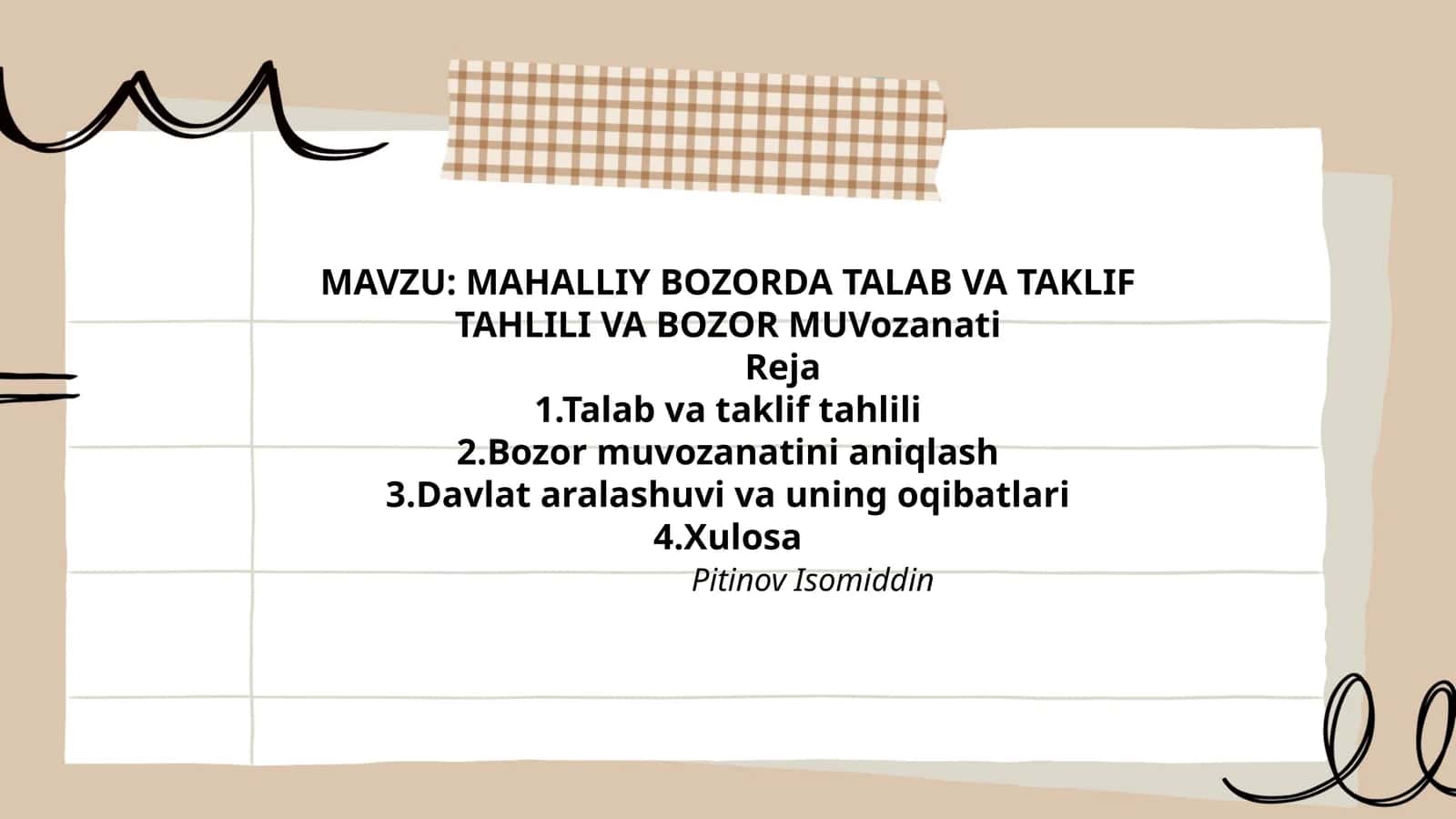 MAHALLIY BOZORDA TALAB VA TAKLIF TAHLILI VA BOZOR MUVozanati
