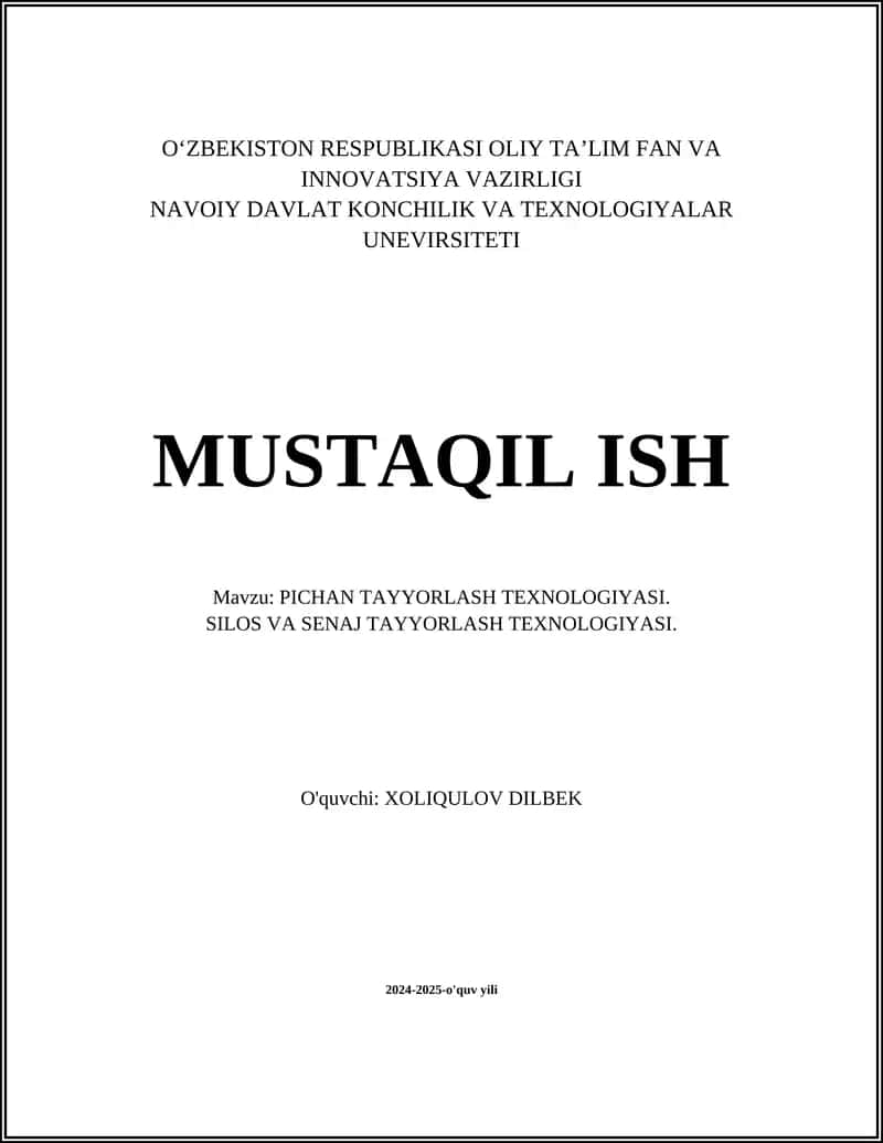 PICHAN TAYYORLASH TEXNOLOGIYASI