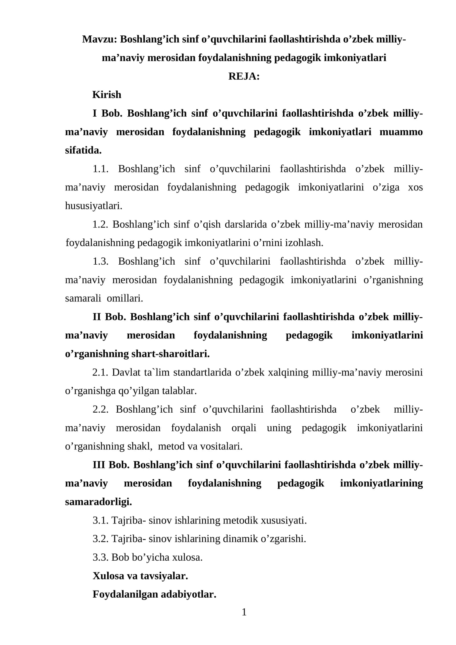 Boshlang’ich sinf o’quvchilarini faollashtirishda o’zbek milliy-ma’naviy merosidan foydalanishning pedagogik imkoniyatlari