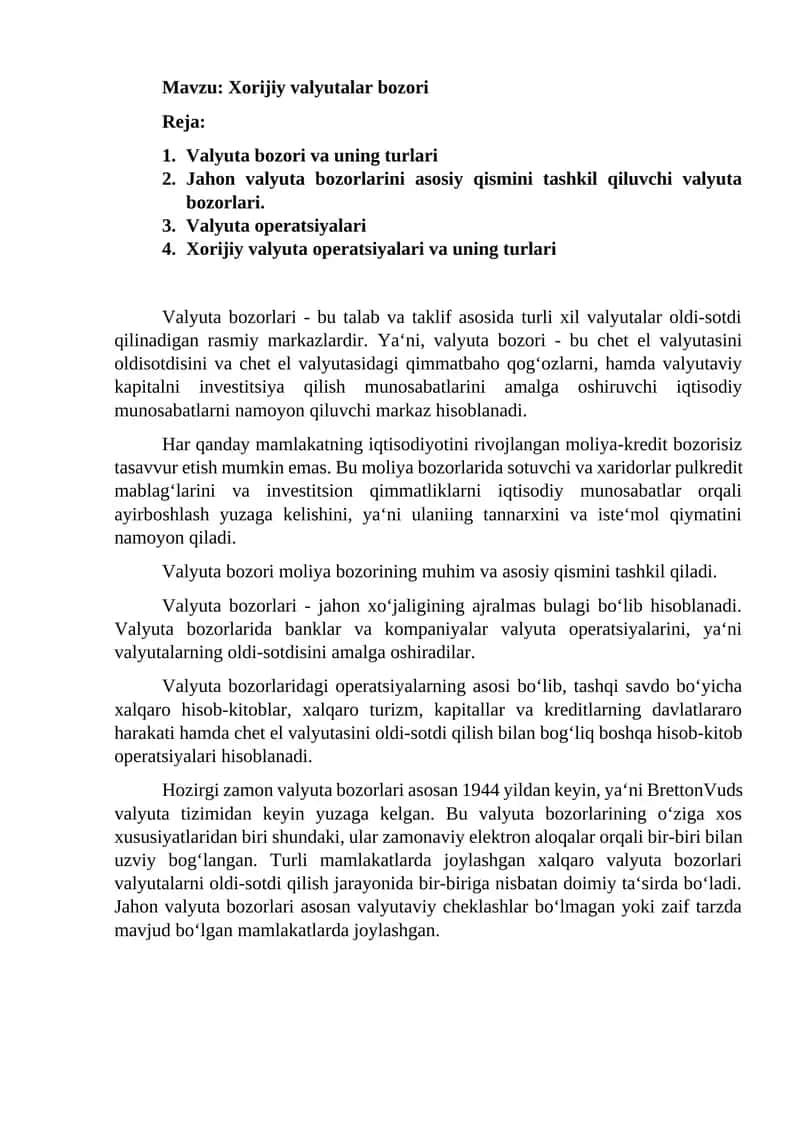 Xorijiy valyutalar bozori