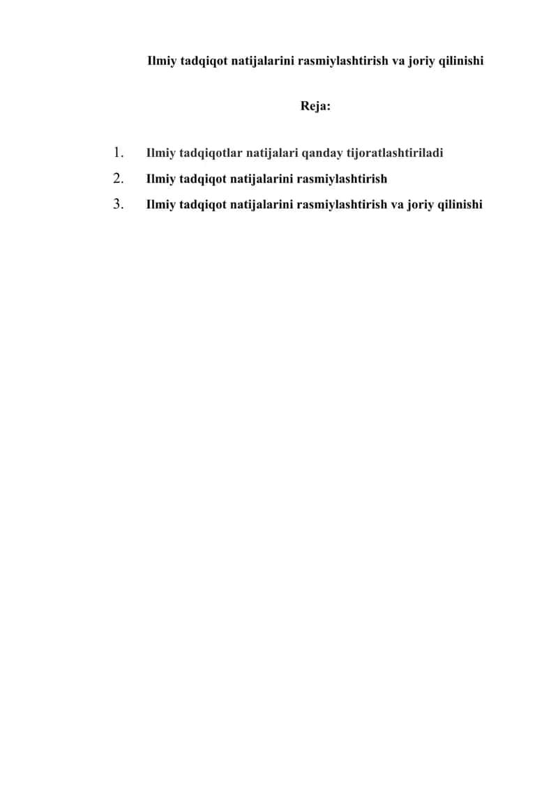 Ilmiy tadqiqot natijalarini rasmiylashtirish va joriy qilinishi