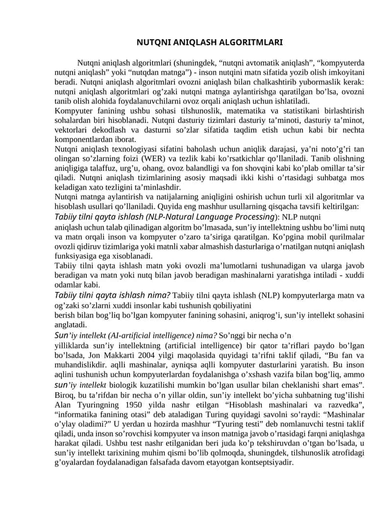 Nutqni aniqlash algoritmlari