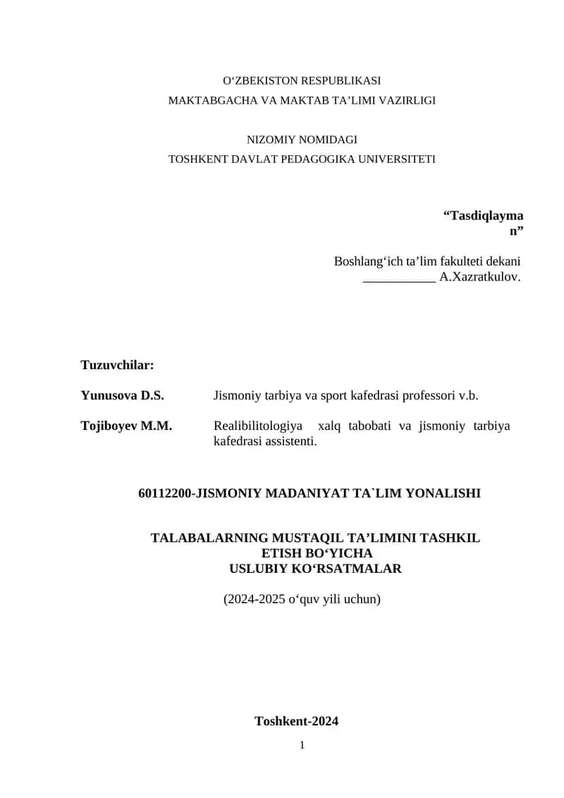 Jismoniy madaniyat ta'lim yonalishi