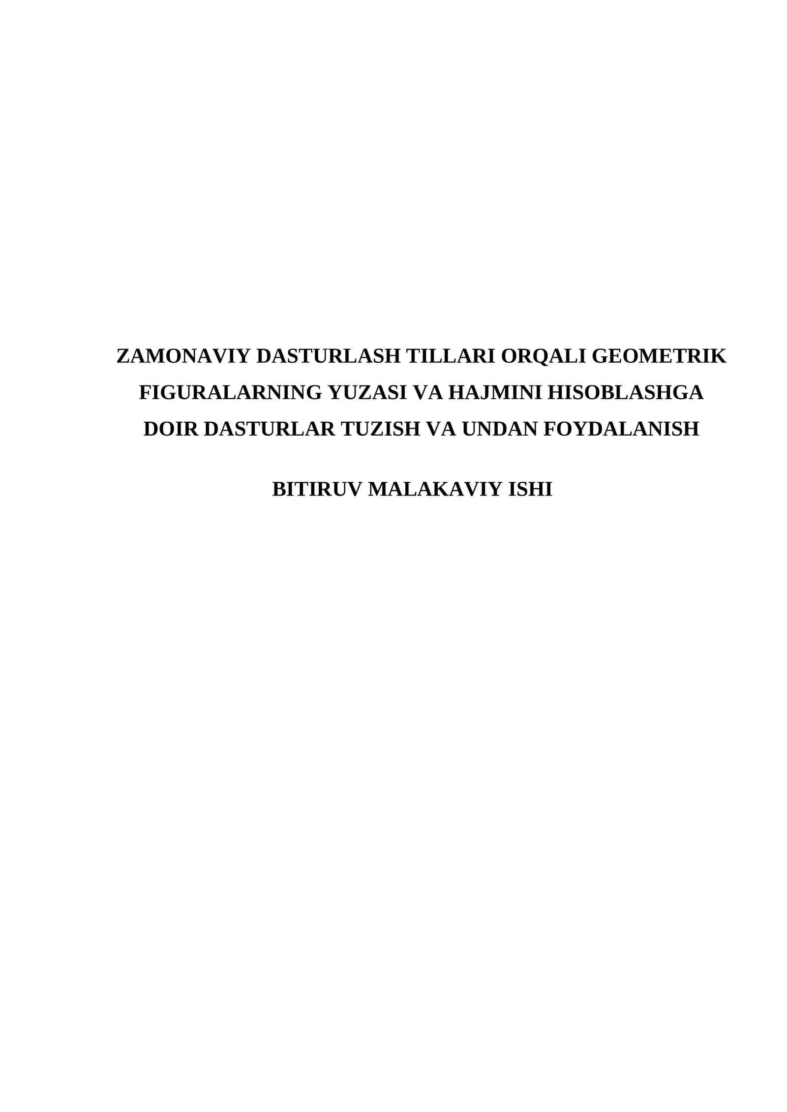 ZAMONAVIY DASTURLASH TILLARI ORQALI GEOMETRIK FIGURALARNING YUZASI VA HAJMINI HISOBLASHGA DOIR DASTURLAR TUZISH VA UNDAN FOYDALANISH