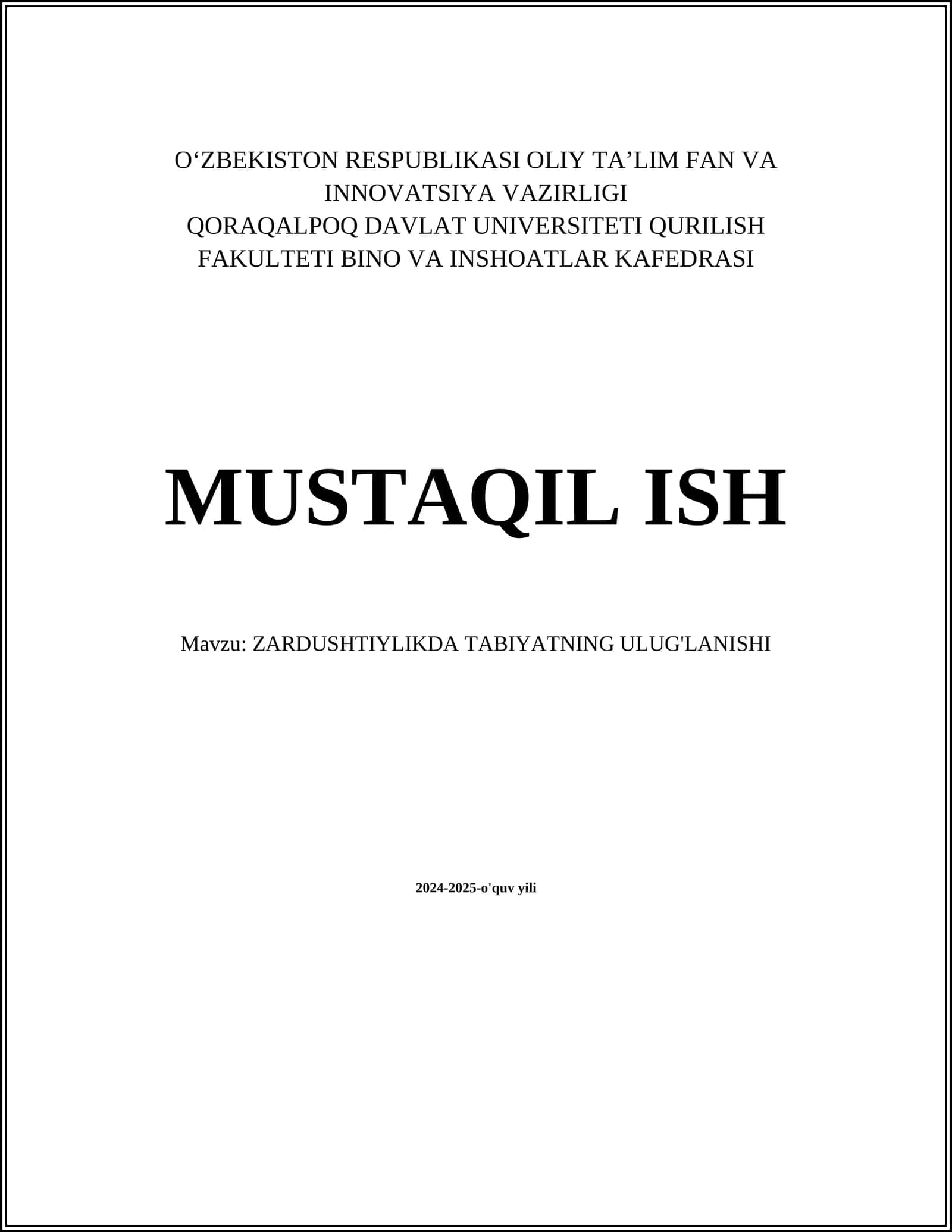 ZARDUSHTIYLIKDA TABIYATNING ULUG'LANISHI