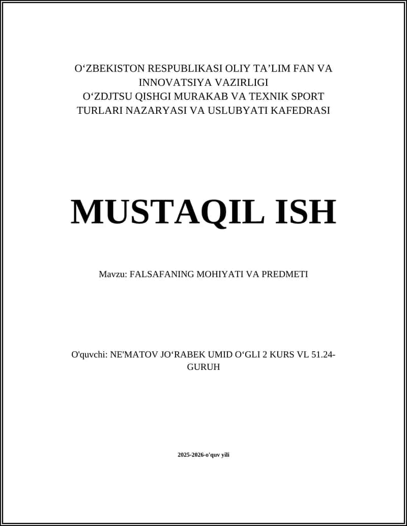 FALSAFANING MOHIYATI VA PREDMETI