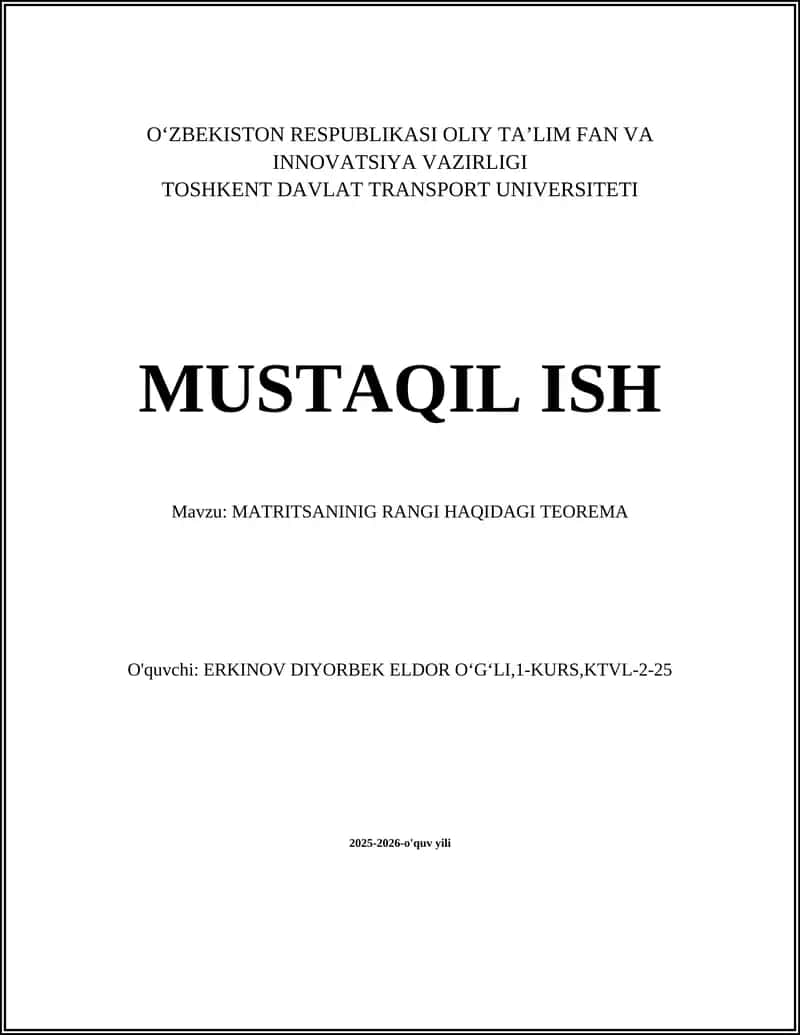 MATRITSANINIG RANGI HAQIDAGI TEOREMA