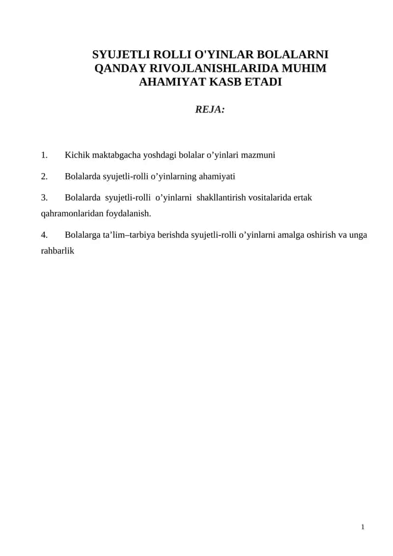 Kichik maktabgacha yoshdagi bolalar o’yinlari mazmuni