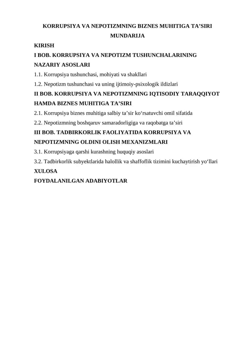 KORRUPSIYA VA NEPOTIZMNING BIZNES MUHITIGA TA’SIRI