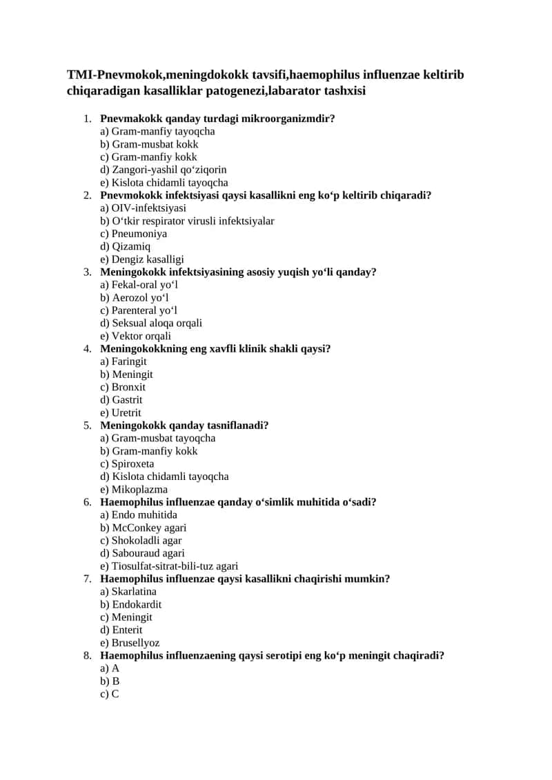 TMI-Pnevmokok,meningdokokk tavsifi,haemophilus influenzae