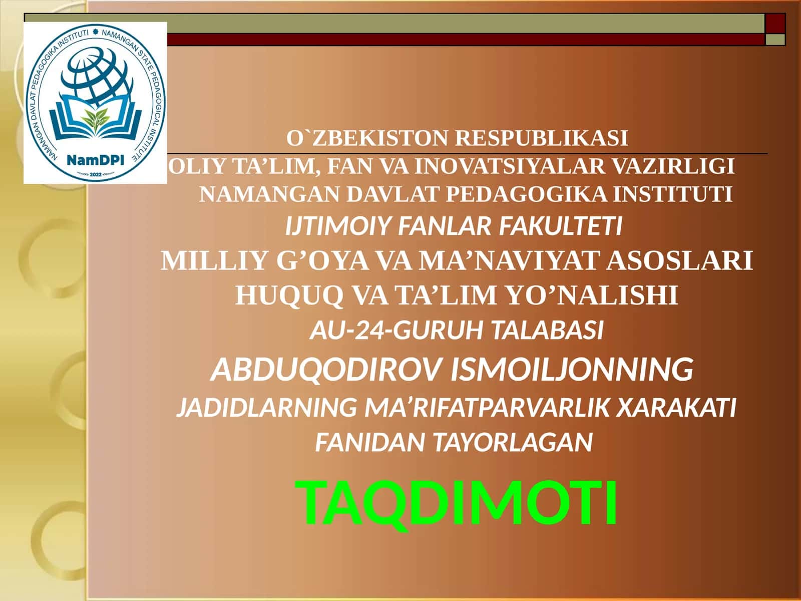 Mahmudxoʻja Behbudiy jadidchilik harakatining rahnamosi