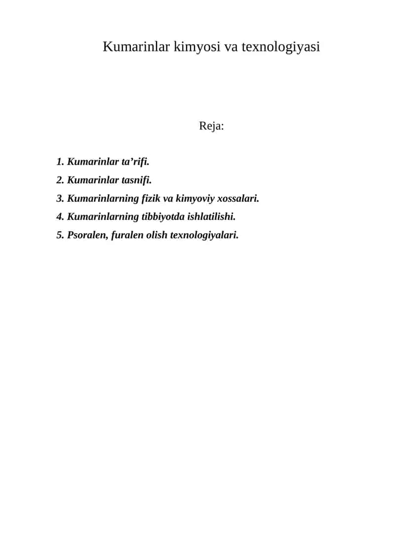 Kumarinlar kimyosi va texnologiyasi