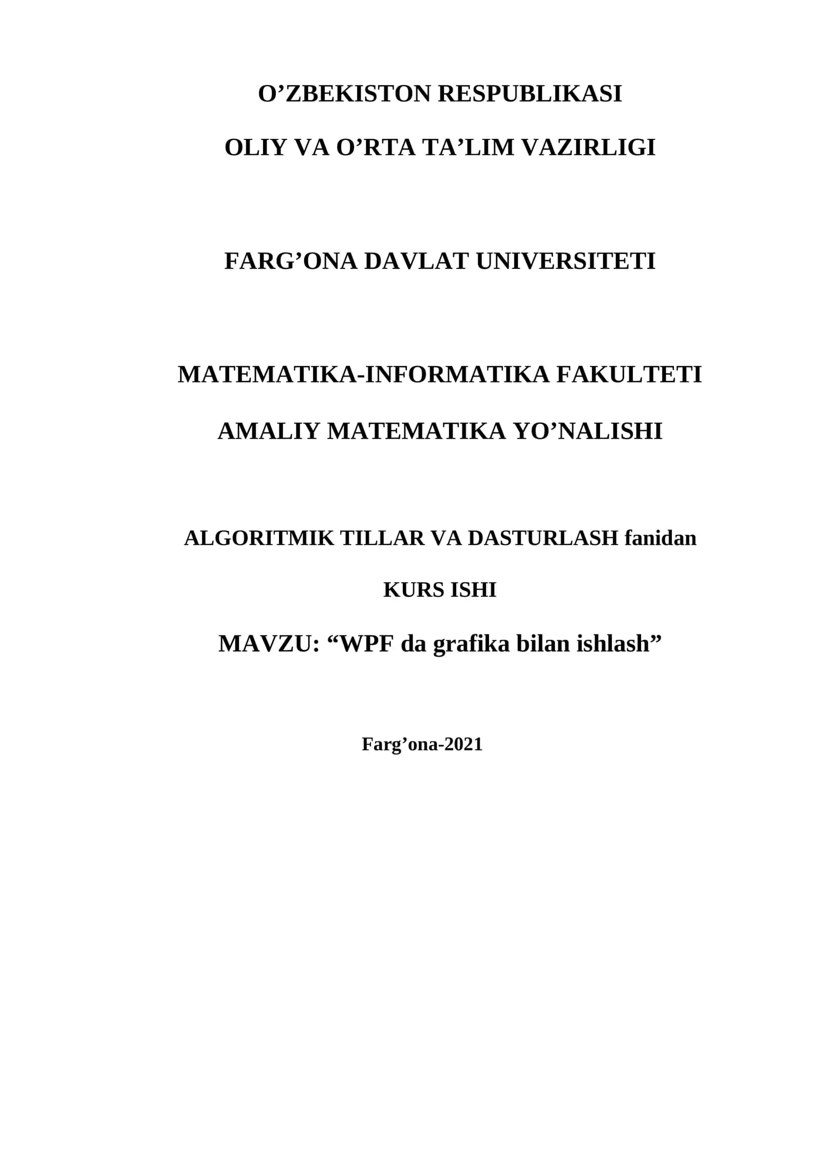 KURS ISHI "WPF da grafika bilan ishlash"