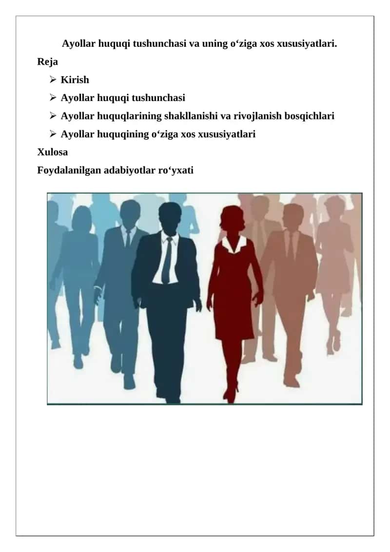 Ayollar huquqi tushunchasi va uning o‘ziga xos xususiyatlari