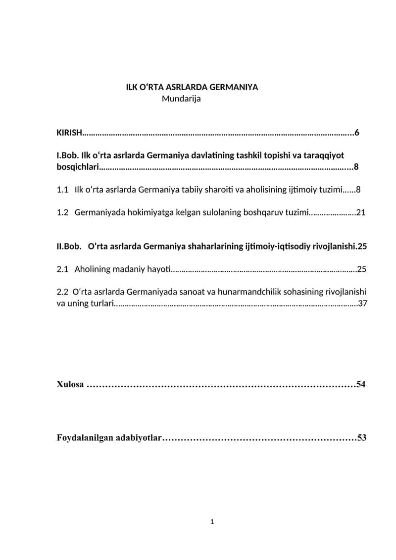 ILK O‘RTA ASRLARDA GERMANIYA.Kurs ishi