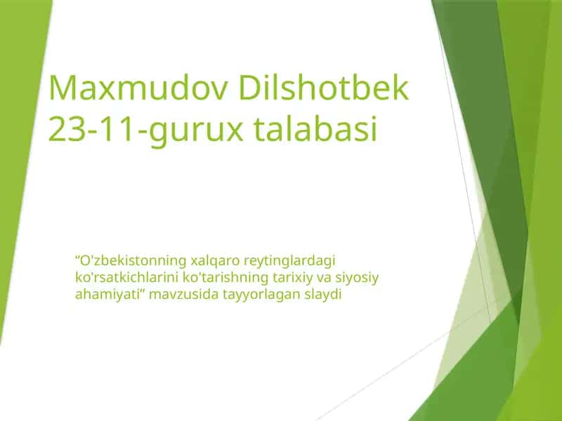 O'zbekistonning xalqaro reytinglarda ko'rsatkichlari