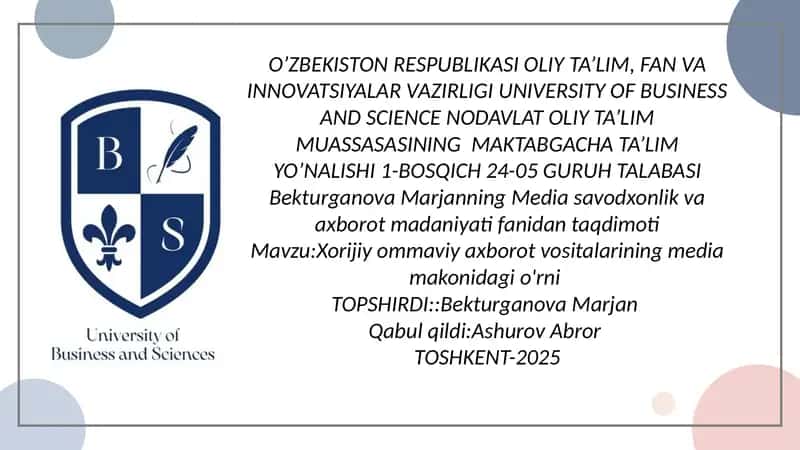 Xorijiy ommaviy axborot vositalarining media makonidagi o'rni