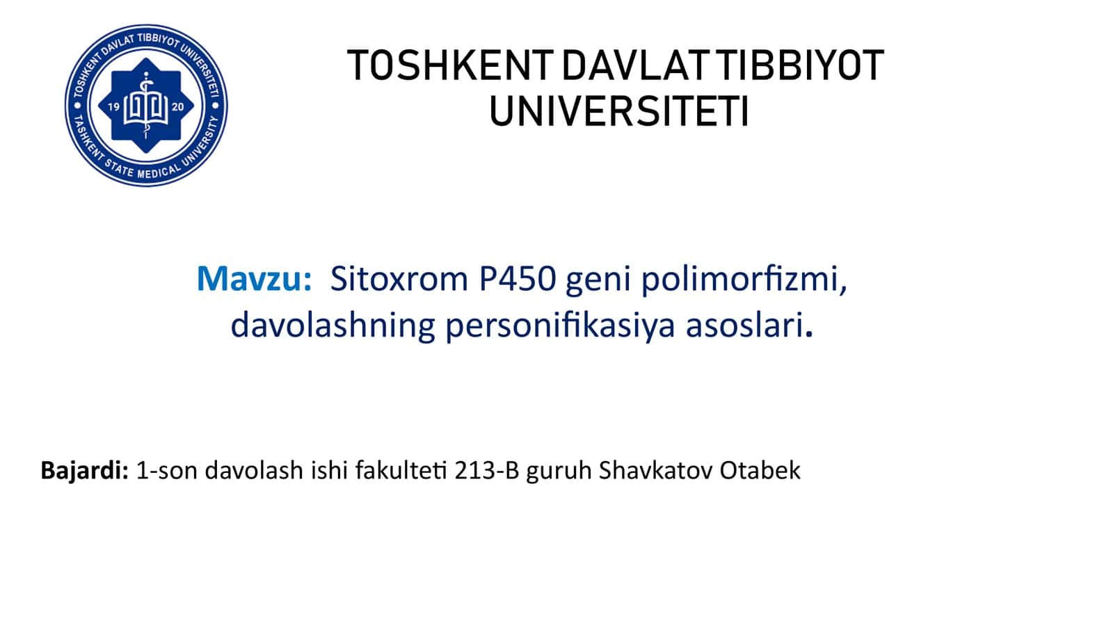 Sitoxrom P450 genipolimorfizmi, davolashning personifikasiya asoslari