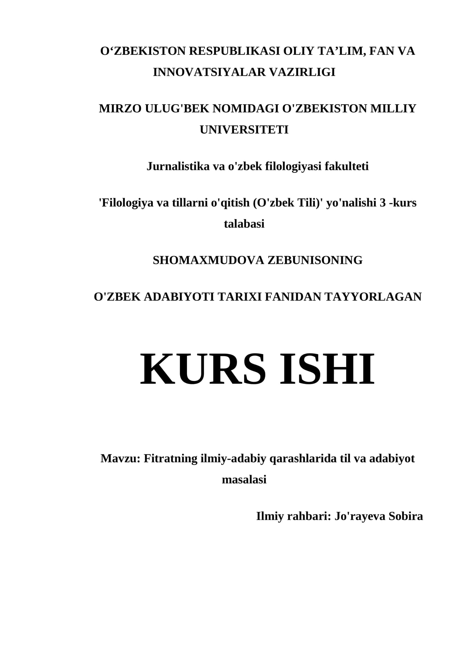 O'zbek Adabiyoti Tarixi Fanidan Tayyorlagan Kurs Ishi