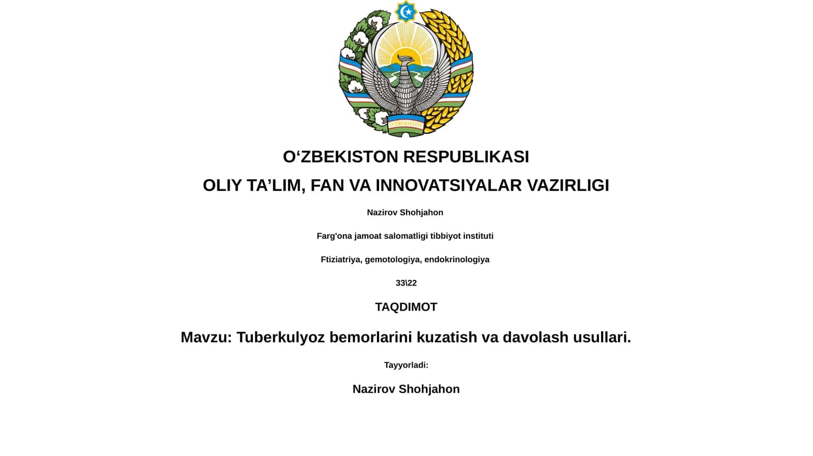 Tuberkulyoz bemorlarini kuzatish va davolash usullari