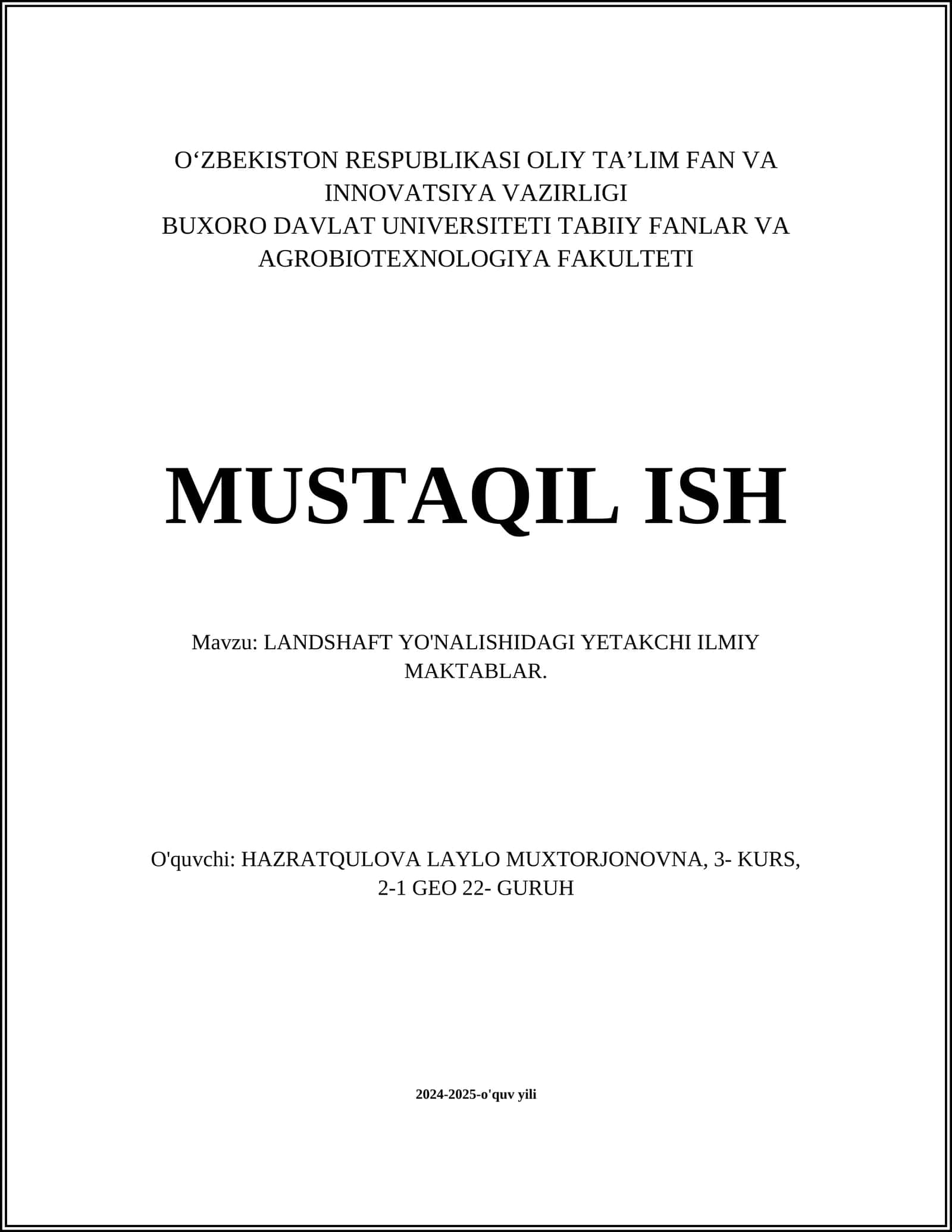 LANDSHAFT YO'NALISHIDAGI YETAKCHI ILMIY MAKTABLAR