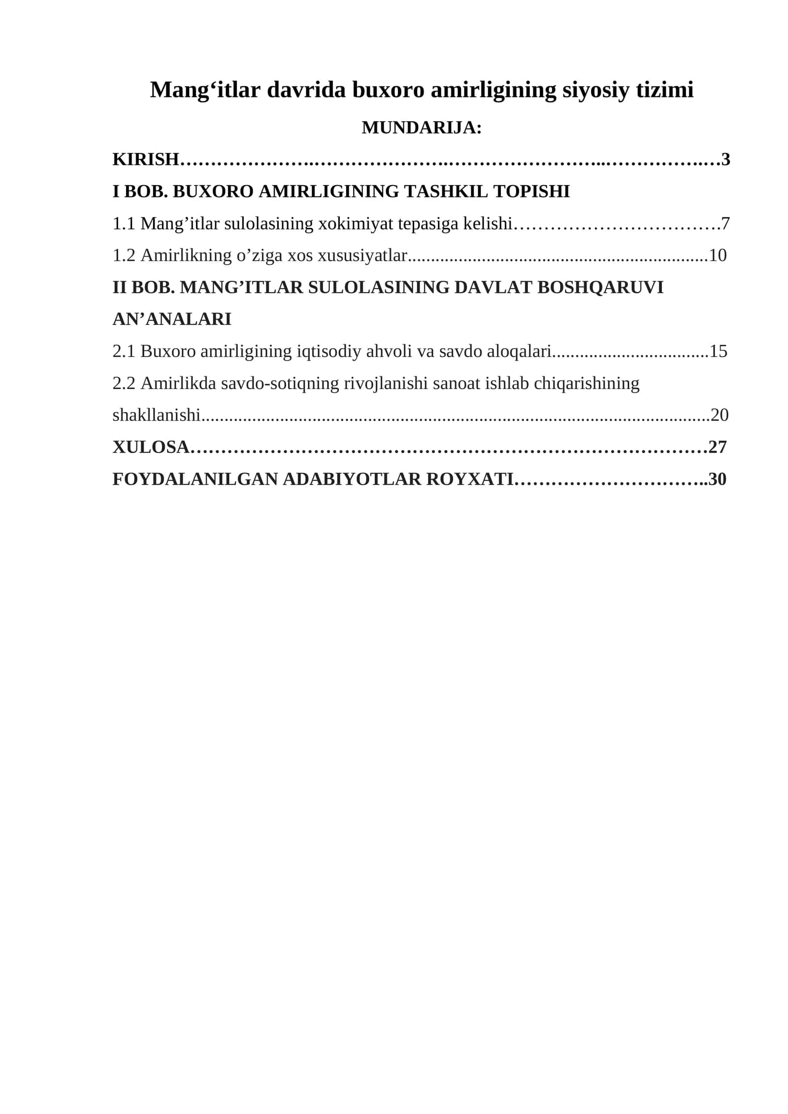 Mangʻitlar davrida buxoro amirligining siyosiy tizimi