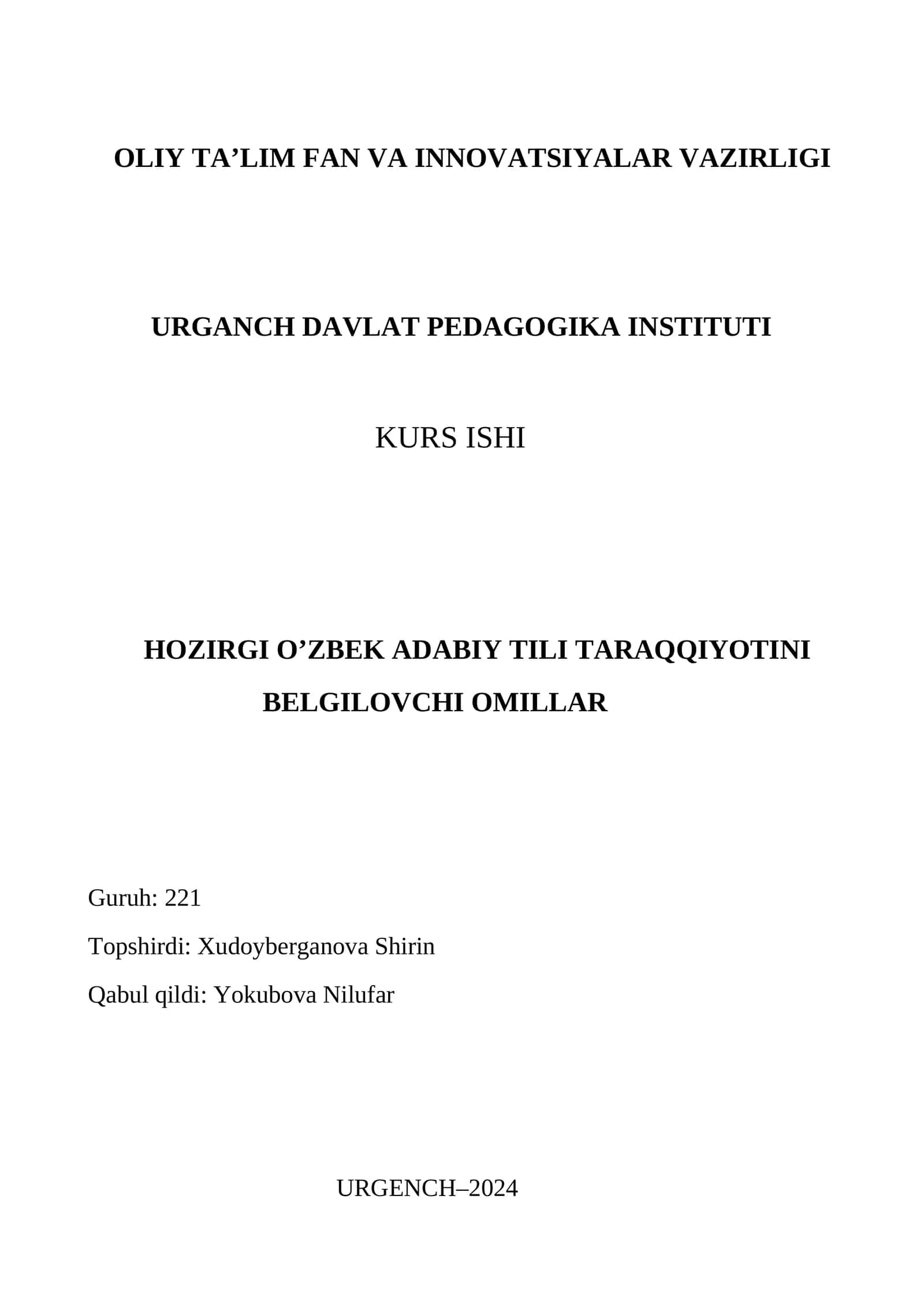 O'zbek Adabiy Tili Taraqqiyotini Belgilovchi Omillar