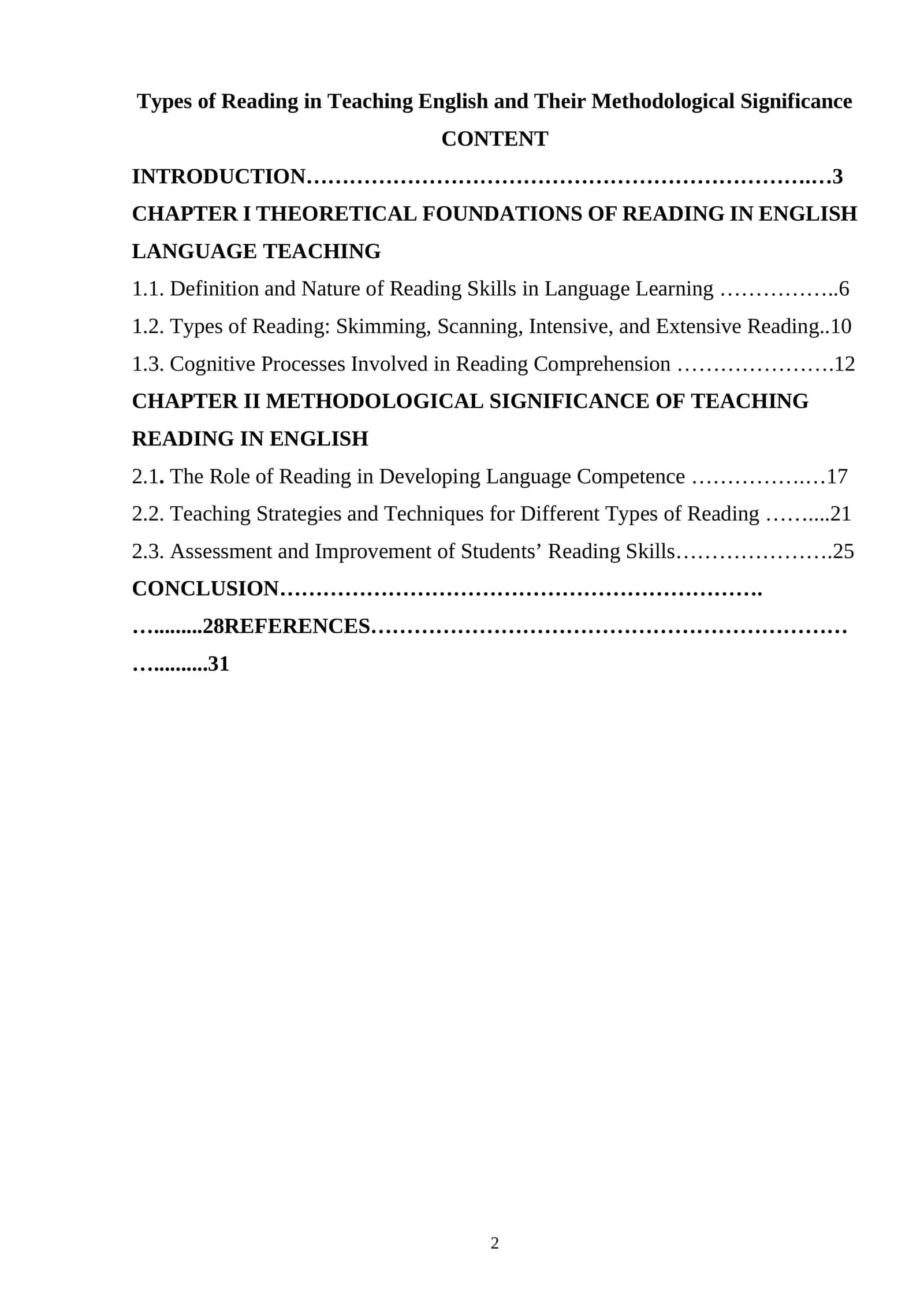 Types of Reading in Teaching English and Their Methodological Significance