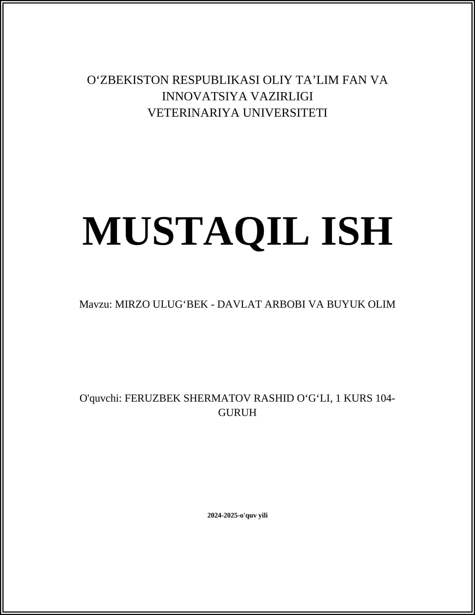 MIRZO ULUGʻBEK - DAVLAT ARBOBI VA BUYUK OLIM