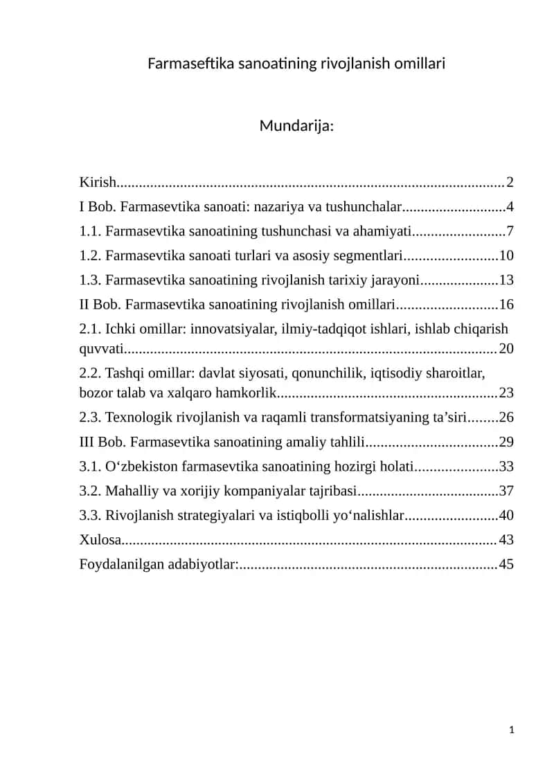 Farmasevtika sanoatining rivojlanish omillari