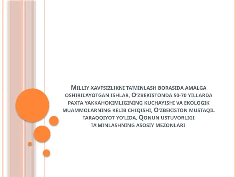 Milliy xavfsizlikni ta'minlash borasida amalga oshirilayotgan ishlar
