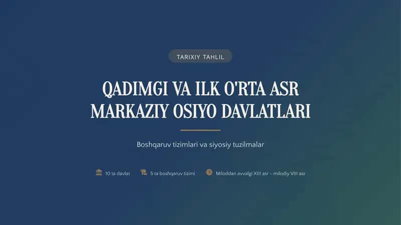 TARIXIY TAHLIL QADIMGI VA ILK O'RTA ASR MARKAZIY OSIYO DAVLATLARI