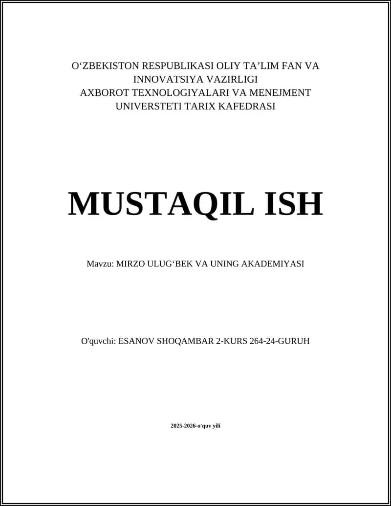 MIRZO ULUGʻBEK VA UNING AKADEMIYASI