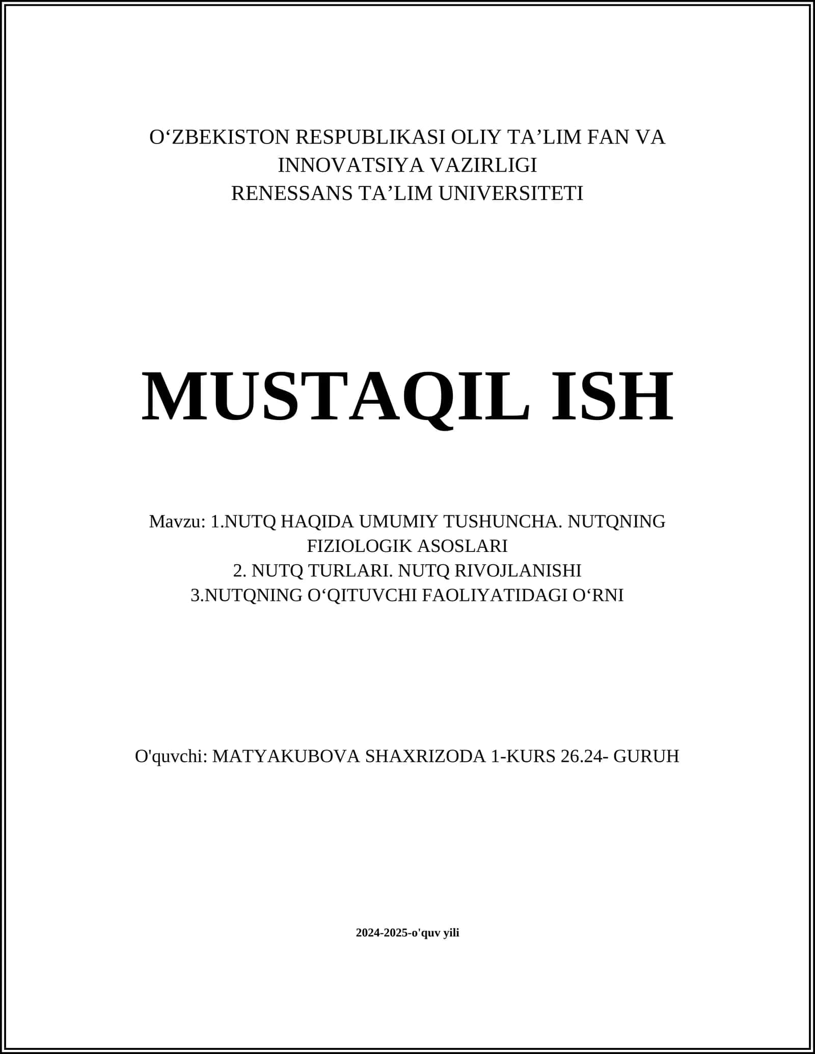 Nutq tushunchasi va ahamiyati